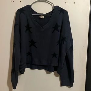 POL Navy Blue Oversized Knitted Sweater With Black Stars